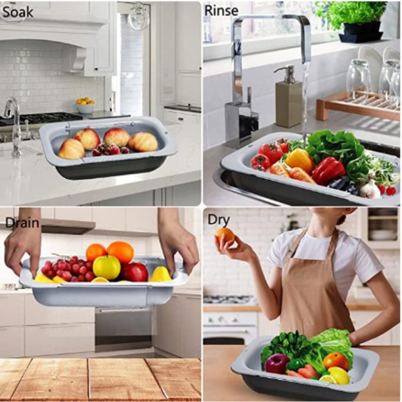 Extendable Over-the-Sink Kitchen Strainer - Colander Basket Set w/ Bowl  (Grey) - Picture 4 of 7